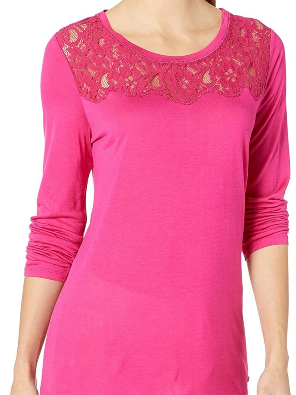Sesoire Womens Luxe Knit Lace Trim Sleep Top